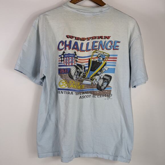 Vintage 1986 Drag Racing T-Shirt NO TAG MEASURES L Jolly Rancher Western Telfer - Picture 2 of 9